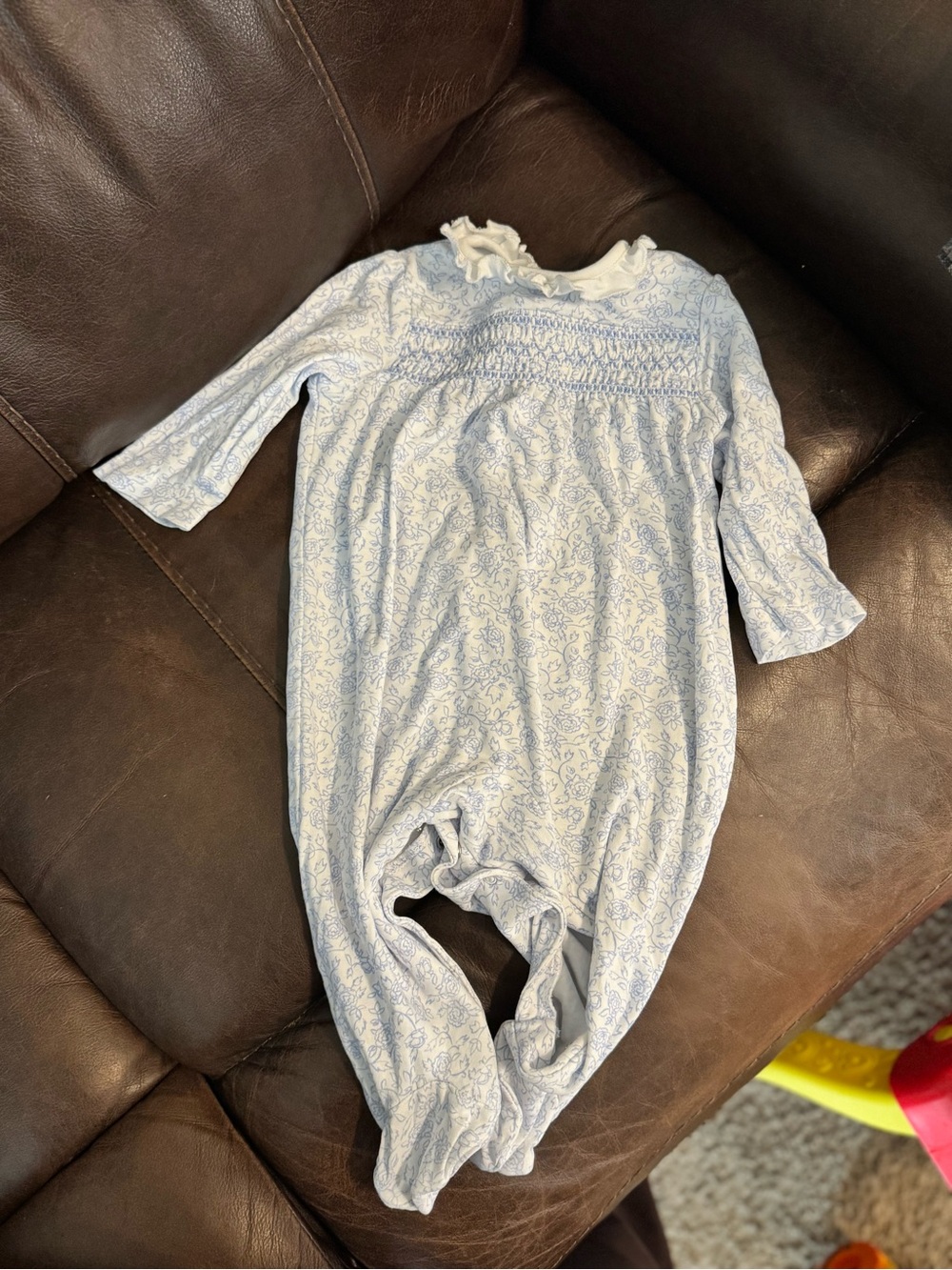Little Me Light Blue Floral Smocked Footie